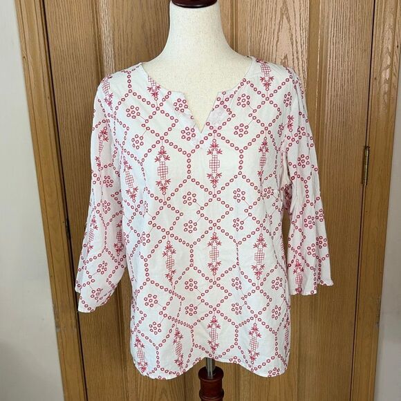 Chico’s White Red Embroidered Boho Cotton Tunic Top Size 2 Large - Picture 2 of 7